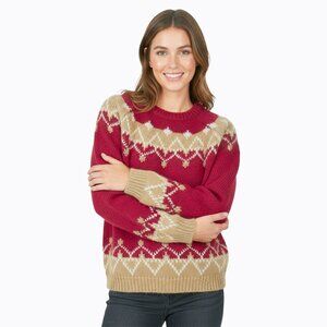 Vintage Fair Isle Sweater SzM 100% Mohair Nordic Cozy Knit Red Beige Holiday 90s